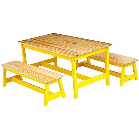 Basics Indoor Kids Table and Bench Set, Natural, 3 Count